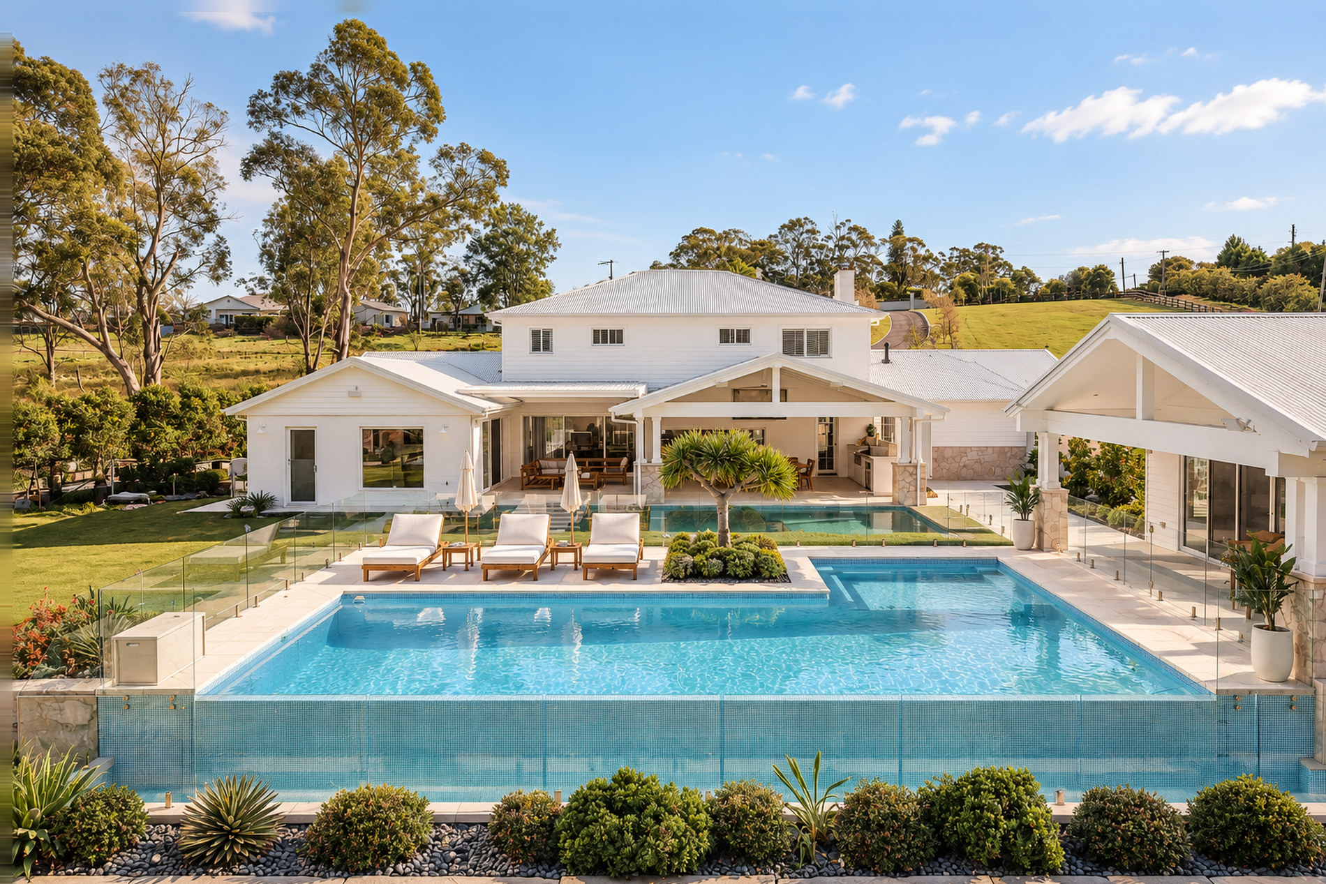Pool, cabana and the rear of Fairway House