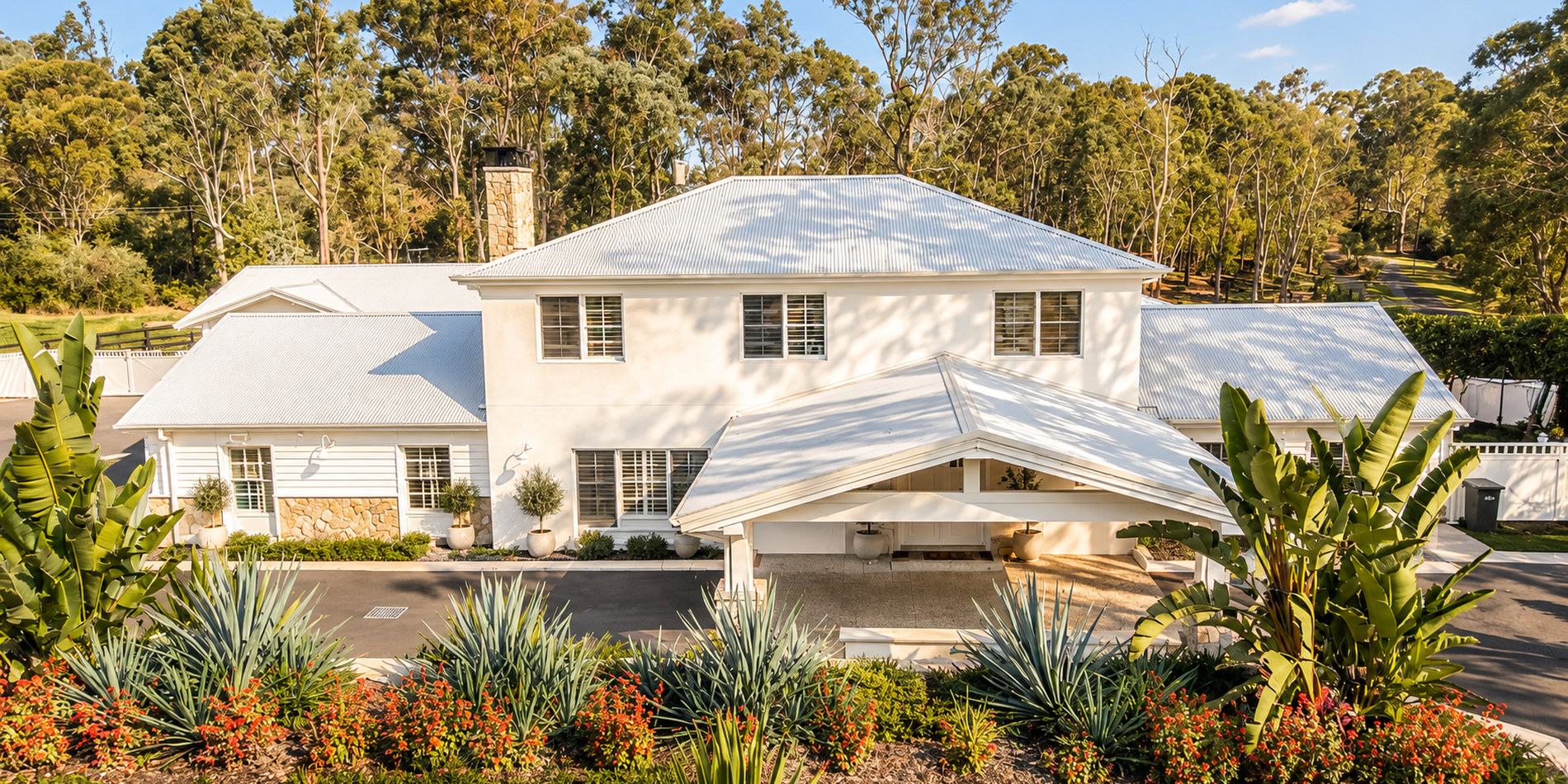 The house from the front, above the succulent terrace
