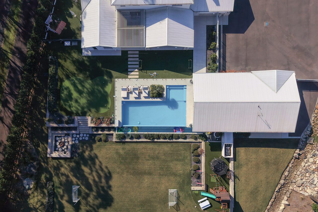 Straight down over the pool and cabana