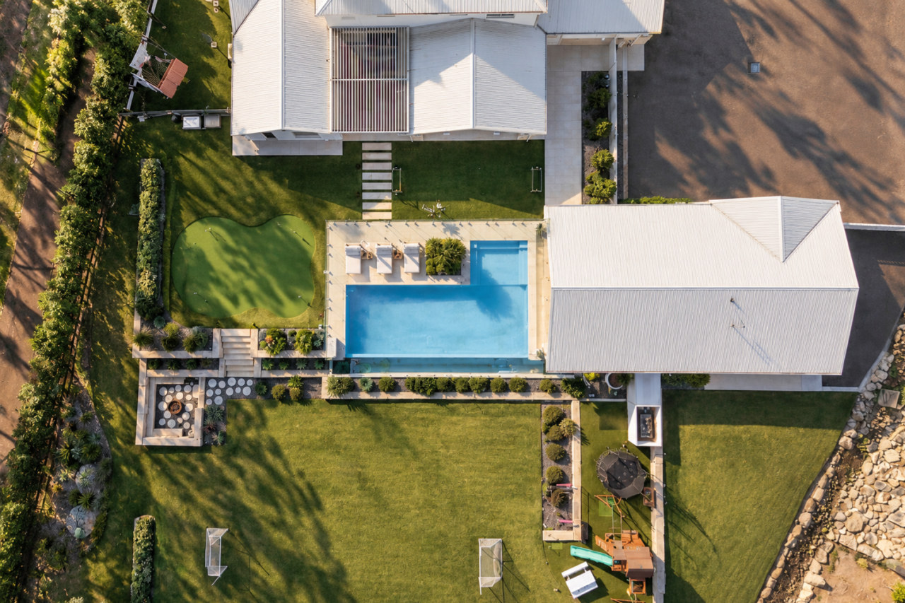 Straight down over the pool and cabana