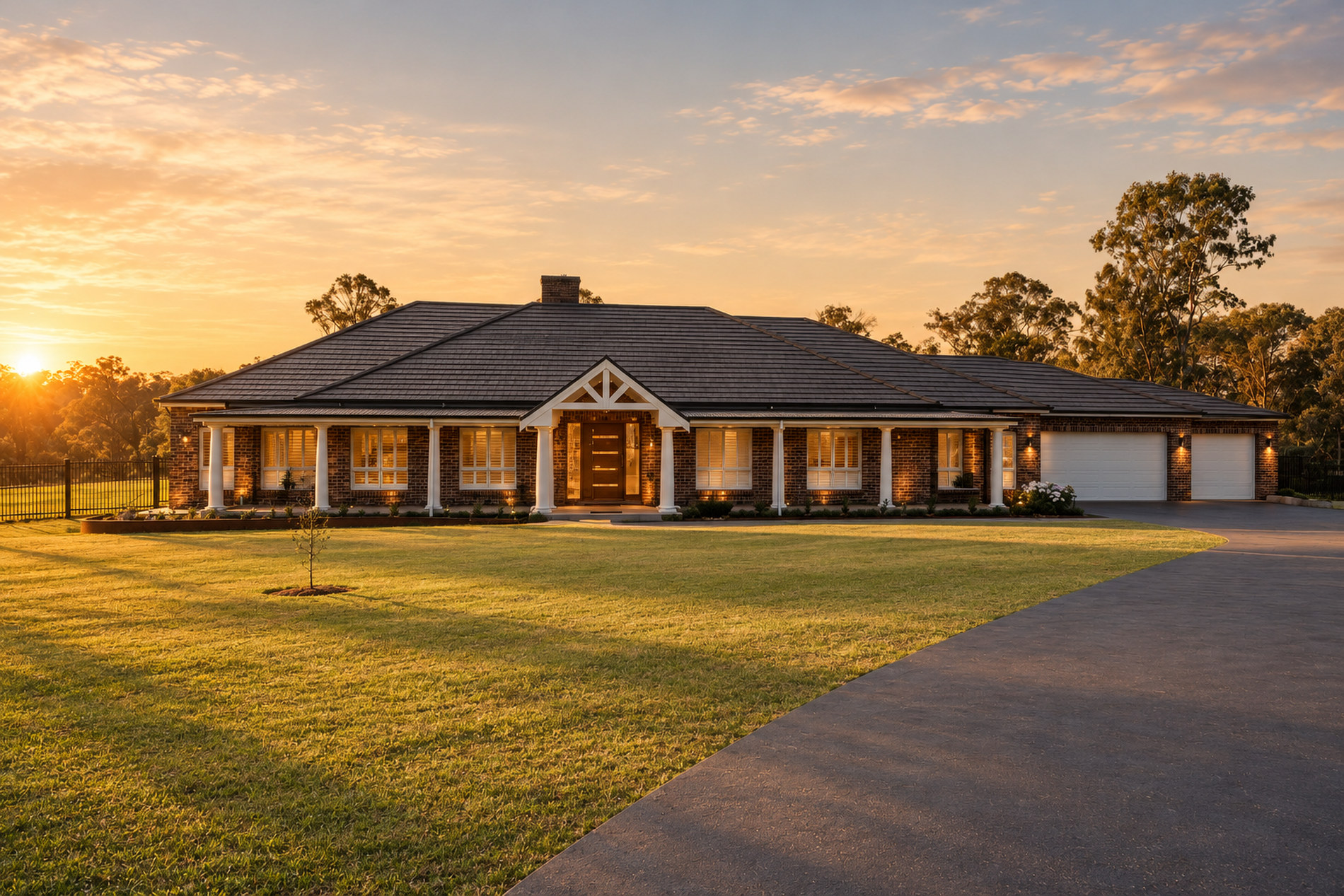 Single-storey acreage home across the lawn