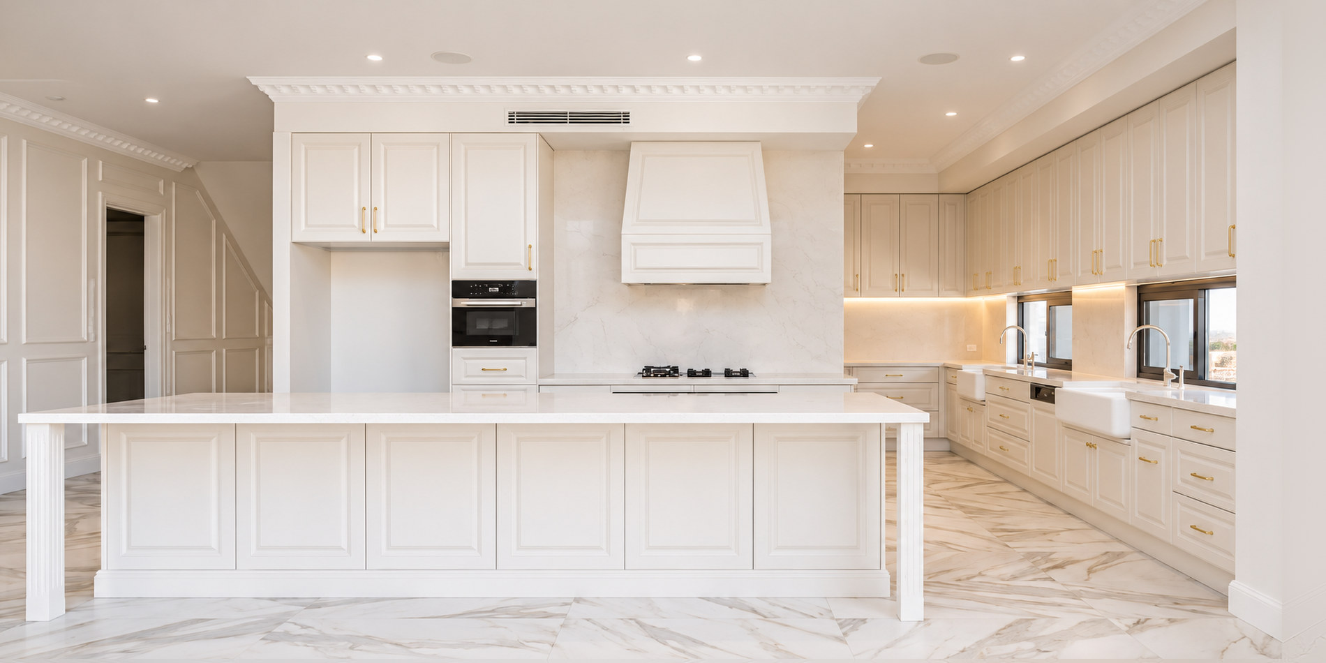 The kitchen and island bench