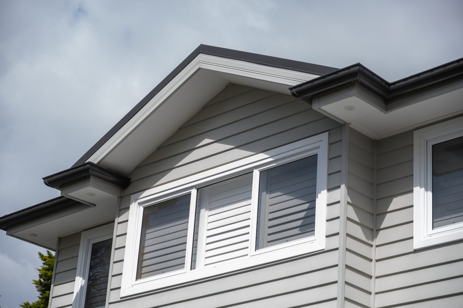 Gable, eave and window detail on a completed home