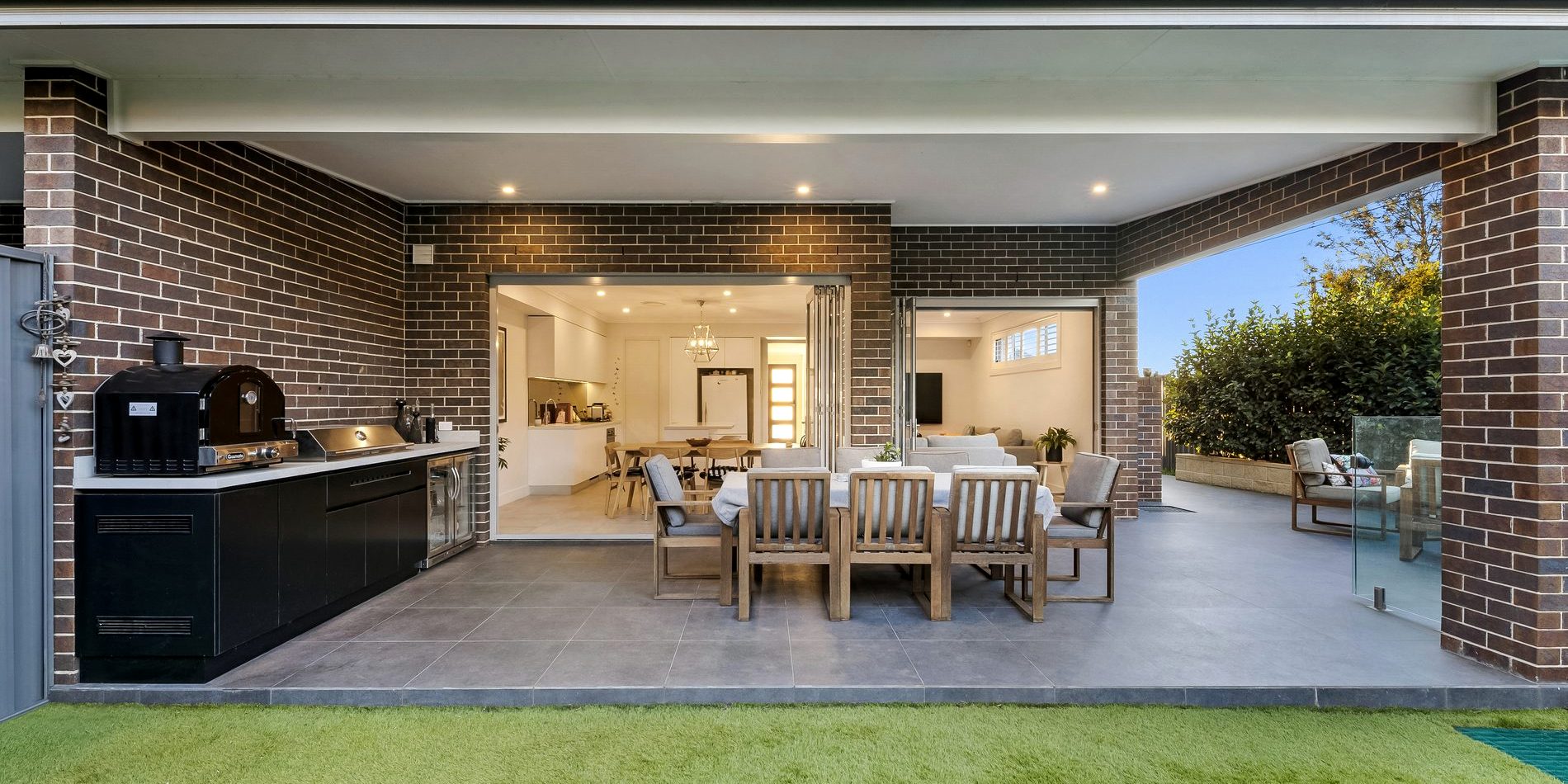 Under the alfresco roof, looking down the yard