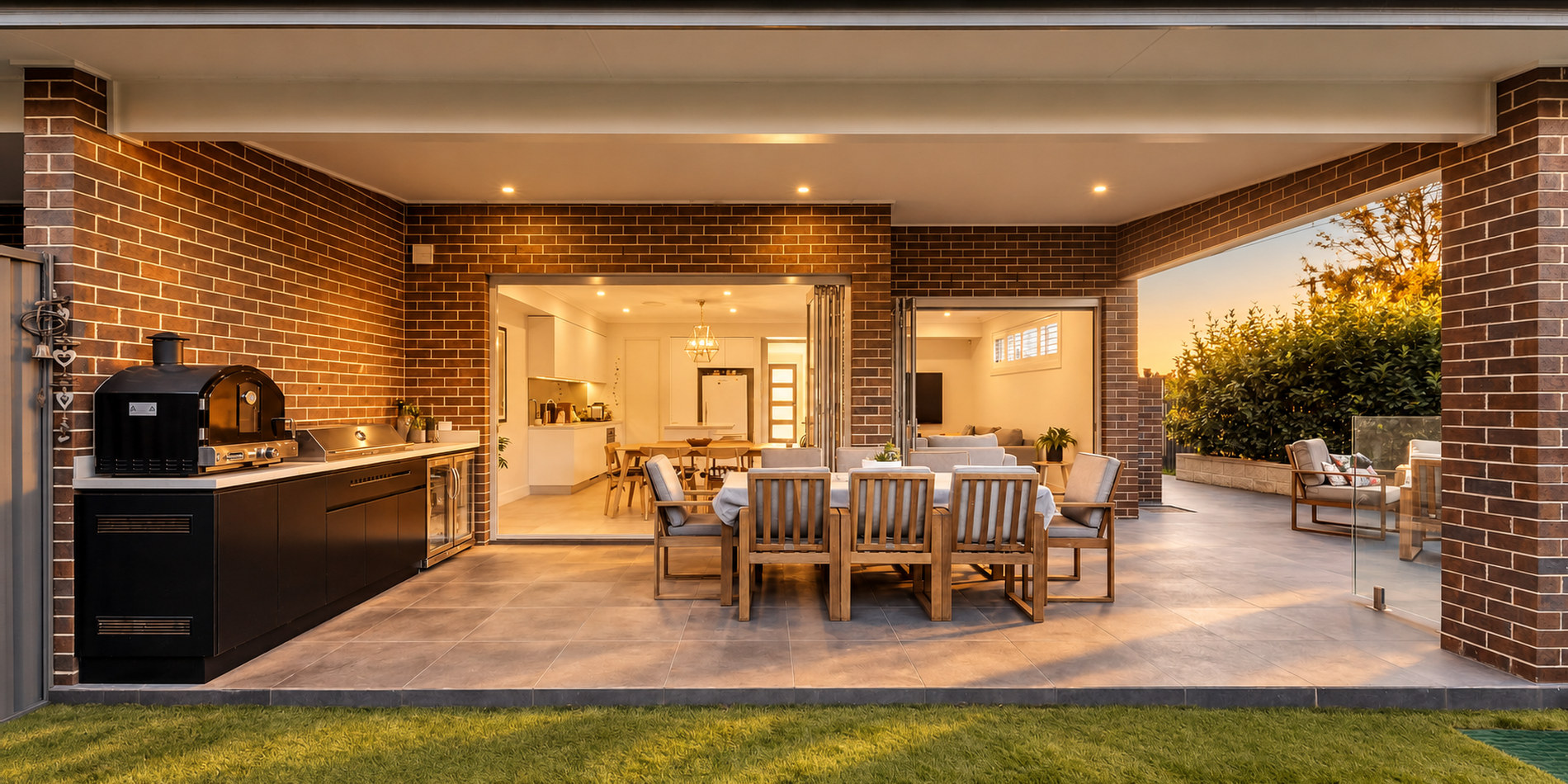 Under the alfresco roof, looking down the yard